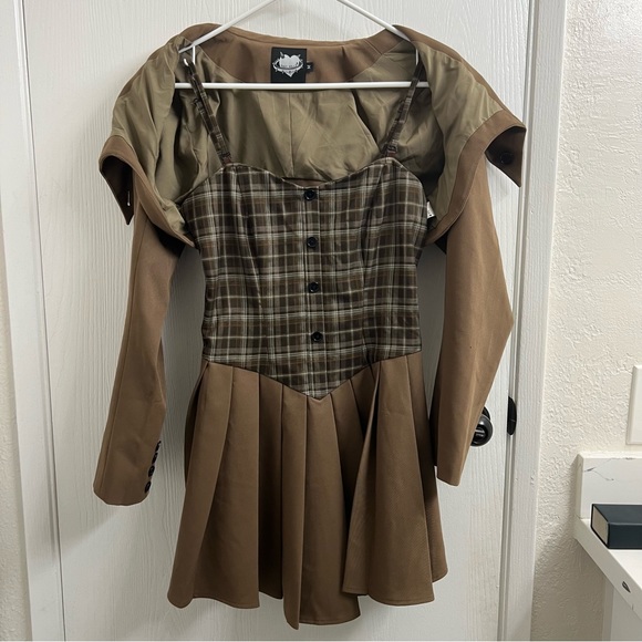 sagidolls brown plaid dress and cropped blazer size m - Picture 3 of 8